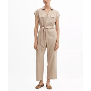 Mango Cargo Style Linen Jumpsuit Womens XS Resortwear Safari Vacation Belted